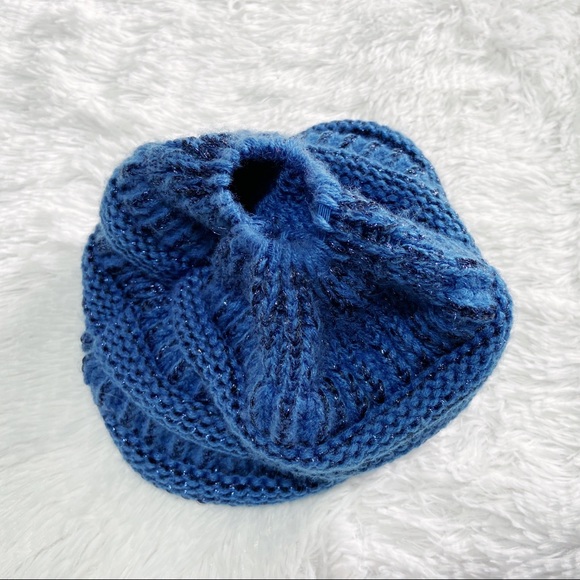 C.C Knit Ponytail Beanie in Blue - Picture 2 of 5